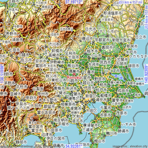 Topographic map of Kōnosu