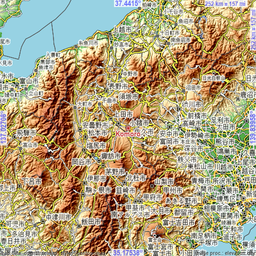 Topographic map of Komoro