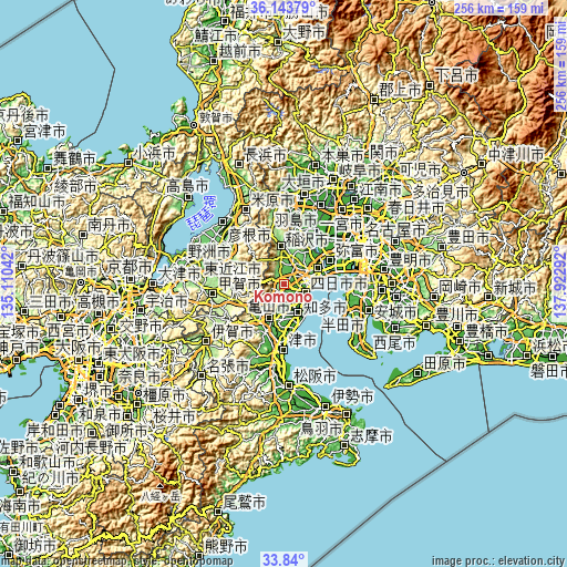 Topographic map of Komono
