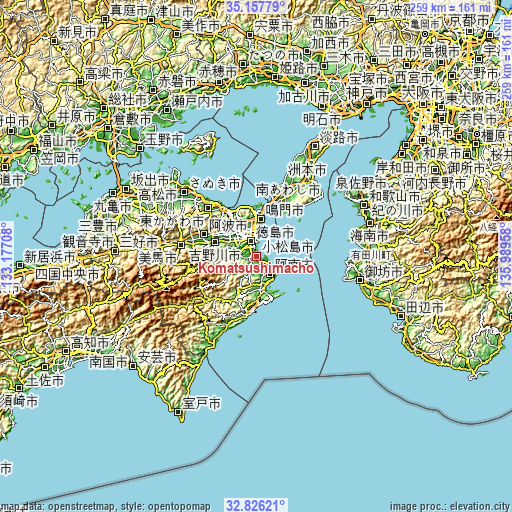 Topographic map of Komatsushimachō