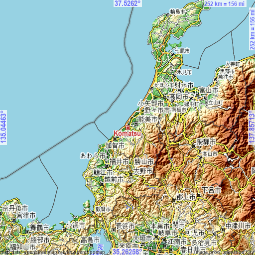 Topographic map of Komatsu
