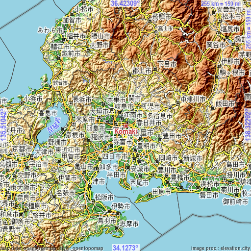Topographic map of Komaki
