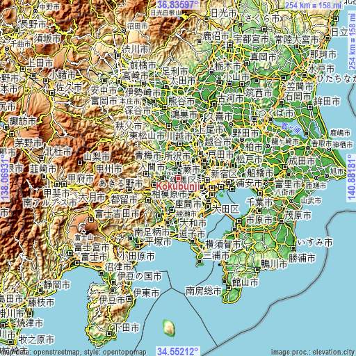 Topographic map of Kokubunji