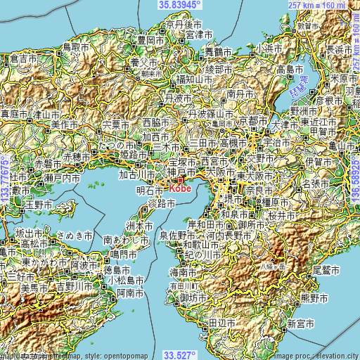 Topographic map of Kobe