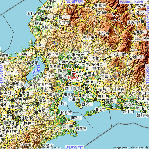 Topographic map of Kiyosu