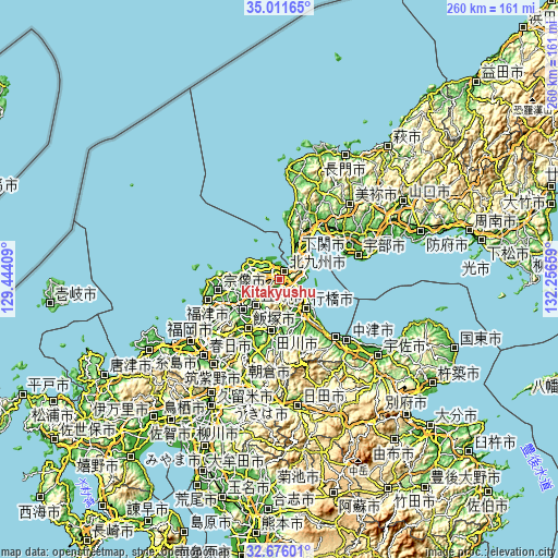 Topographic map of Kitakyushu