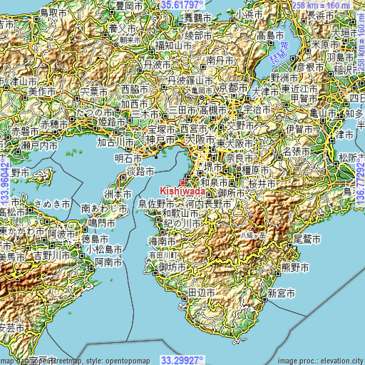 Topographic map of Kishiwada