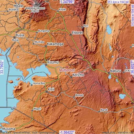 Topographic map of Muhoroni