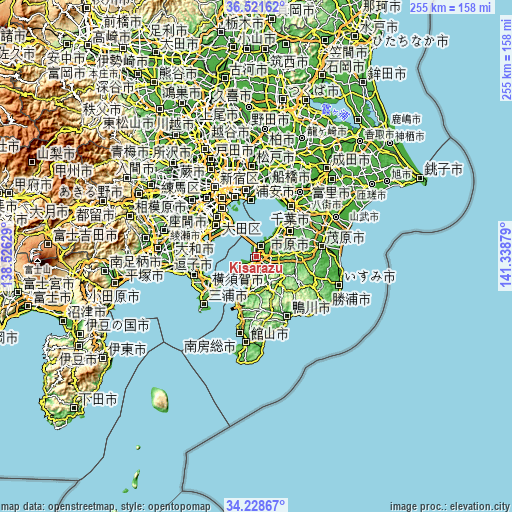 Topographic map of Kisarazu