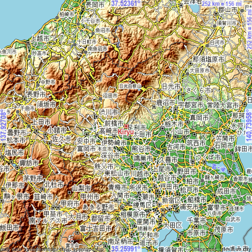 Topographic map of Kiryū