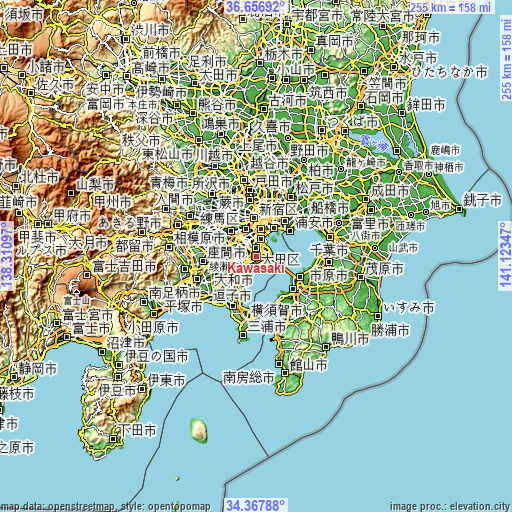 Topographic map of Kawasaki