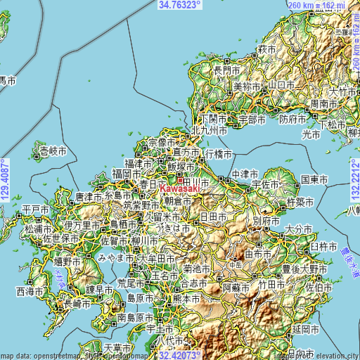 Topographic map of Kawasaki