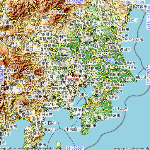 Topographic map of Kawaguchi