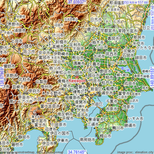 Topographic map of Kawagoe