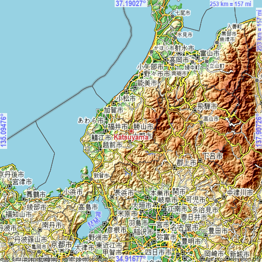 Topographic map of Katsuyama