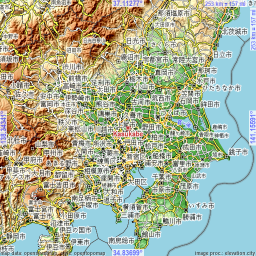Topographic map of Kasukabe