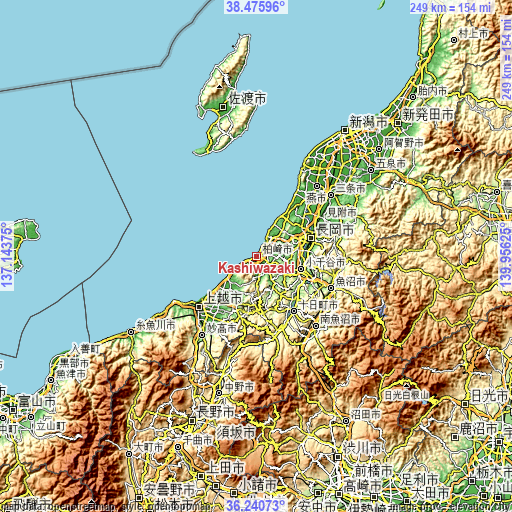 Topographic map of Kashiwazaki