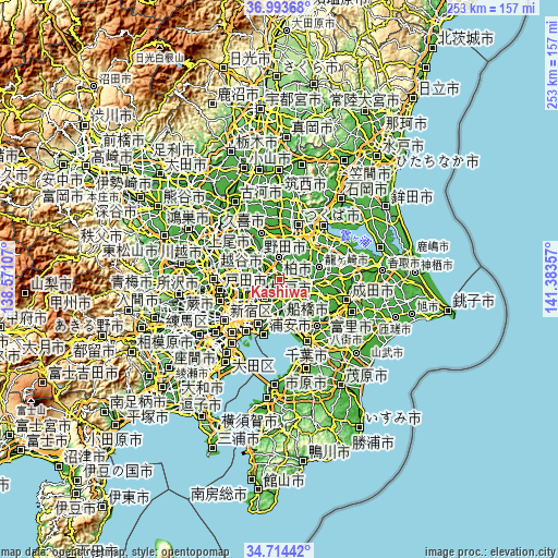 Topographic map of Kashiwa