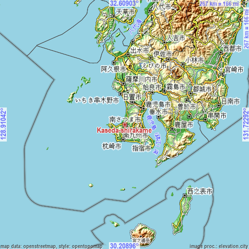 Topographic map of Kaseda-shirakame