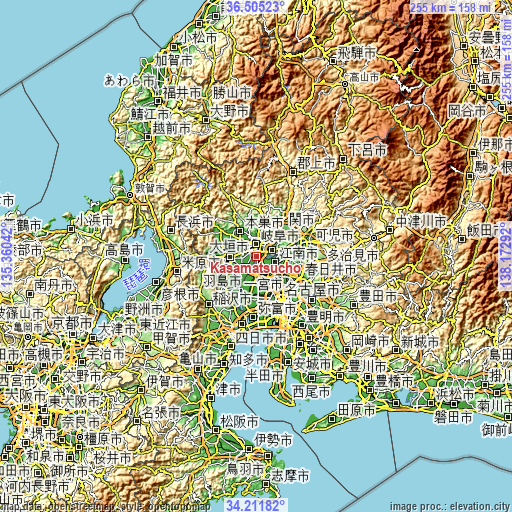 Topographic map of Kasamatsuchō