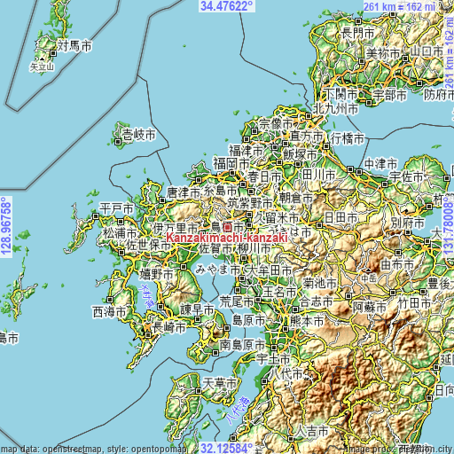 Topographic map of Kanzakimachi-kanzaki