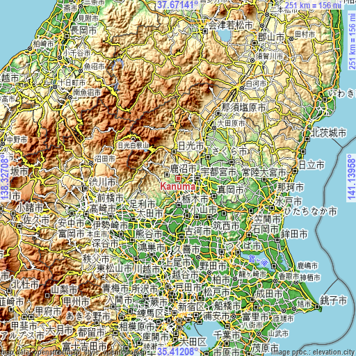 Topographic map of Kanuma