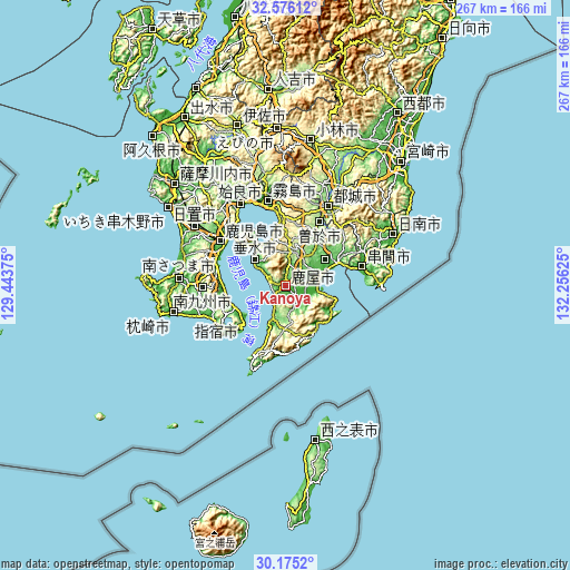 Topographic map of Kanoya