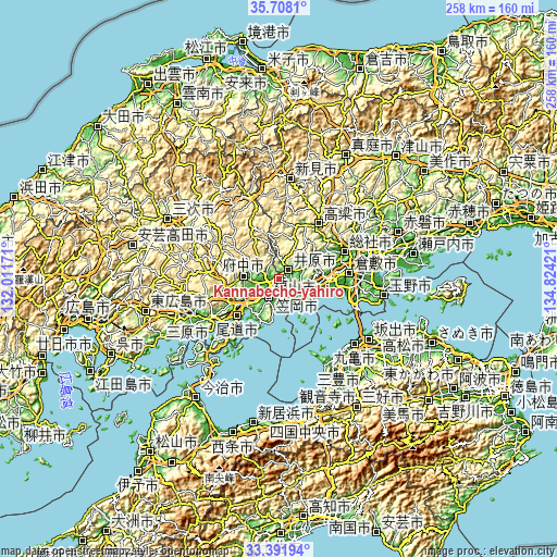 Topographic map of Kannabechō-yahiro