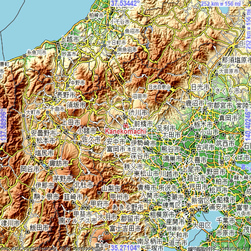 Topographic map of Kanekomachi