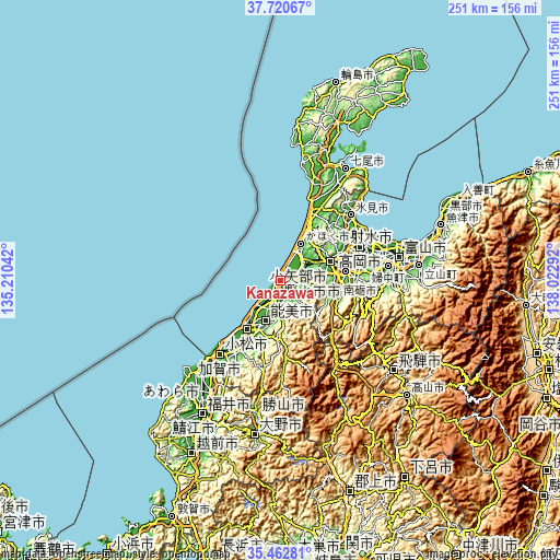 Topographic map of Kanazawa