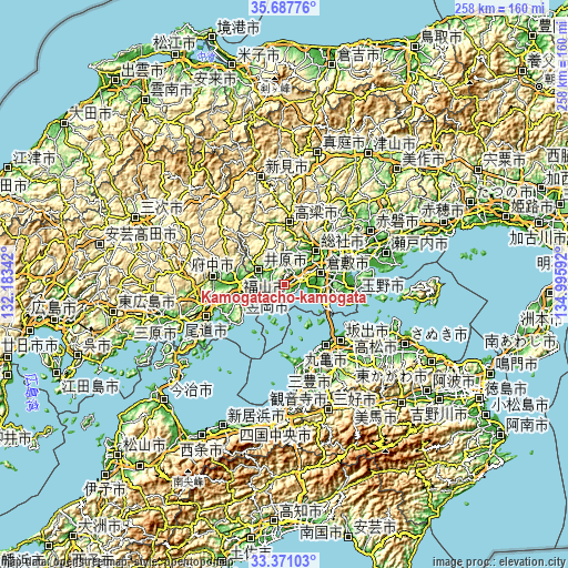 Topographic map of Kamogatachō-kamogata