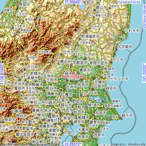 Topographic map of Kaminokawa