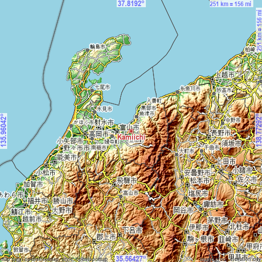Topographic map of Kamiichi