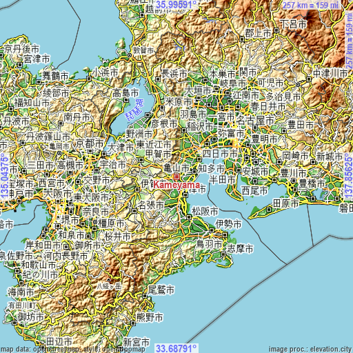 Topographic map of Kameyama