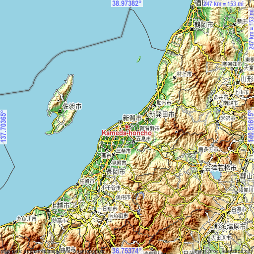 Topographic map of Kameda-honchō