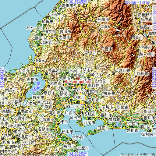 Topographic map of Kakamigahara