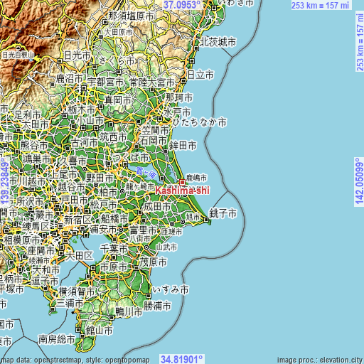 Topographic map of Kashima-shi