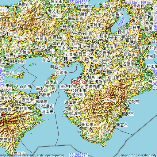 Topographic map of Kaizuka