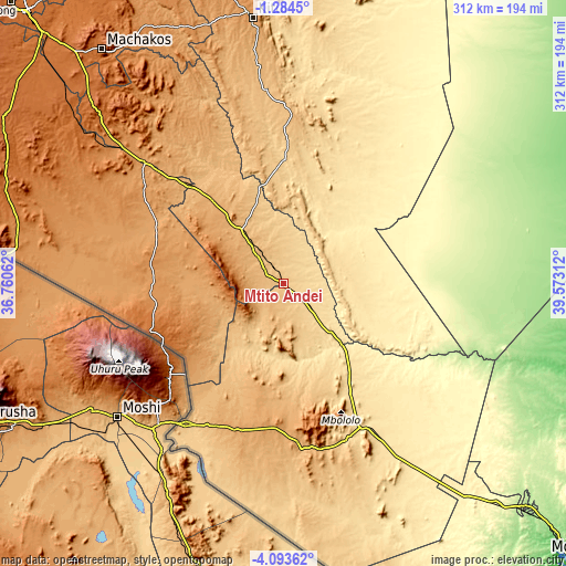 Topographic map of Mtito Andei