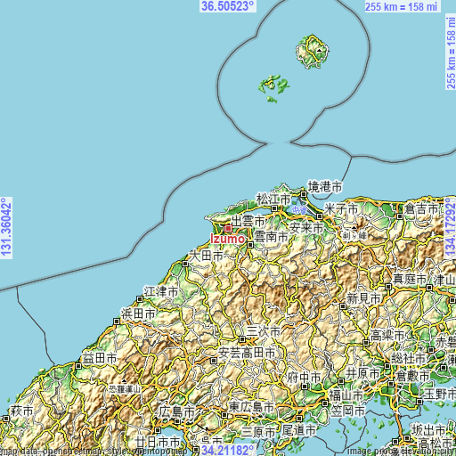 Topographic map of Izumo