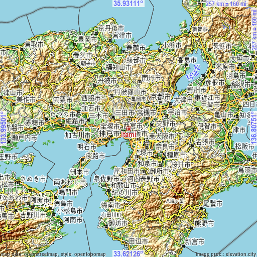 Topographic map of Itami