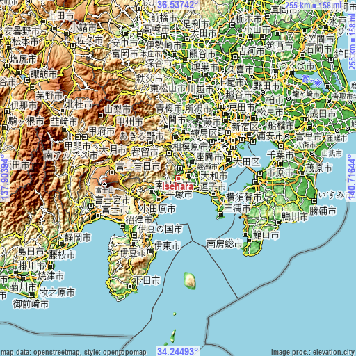 Topographic map of Isehara
