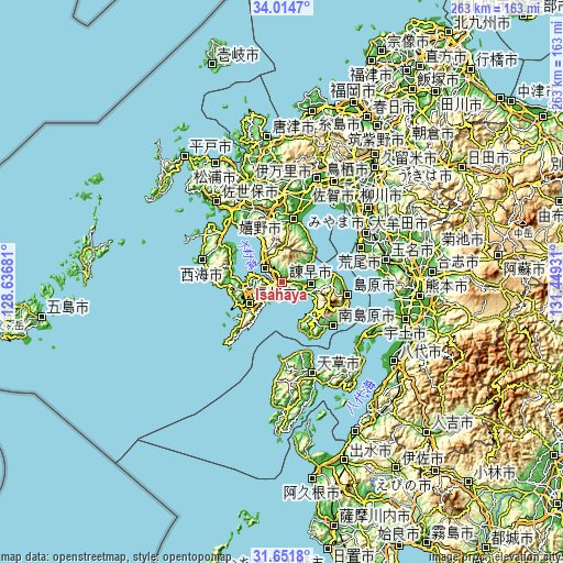 Topographic map of Isahaya