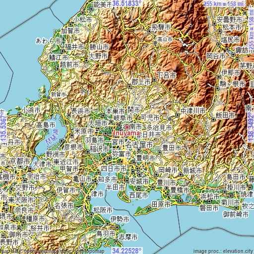 Topographic map of Inuyama
