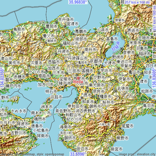 Topographic map of Ikeda