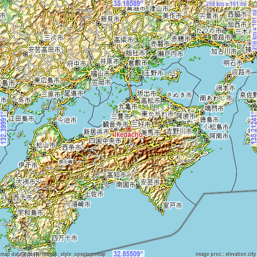 Topographic map of Ikedachō
