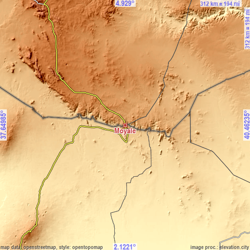 Topographic map of Moyale