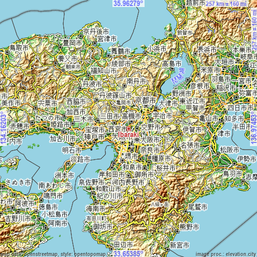 Topographic map of Ibaraki