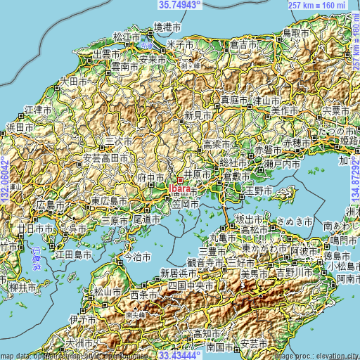 Topographic map of Ibara