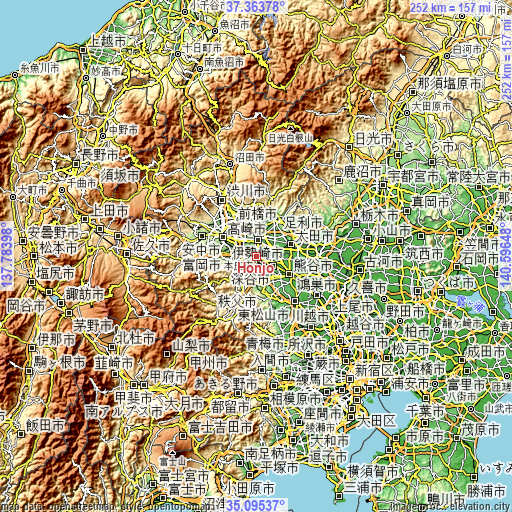 Topographic map of Honjō